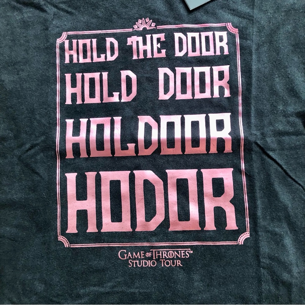 Game of Thrones Black Cotton Tee Pink Metallic Hodor Graphic Women's Size M NWT - Picture 3 of 9